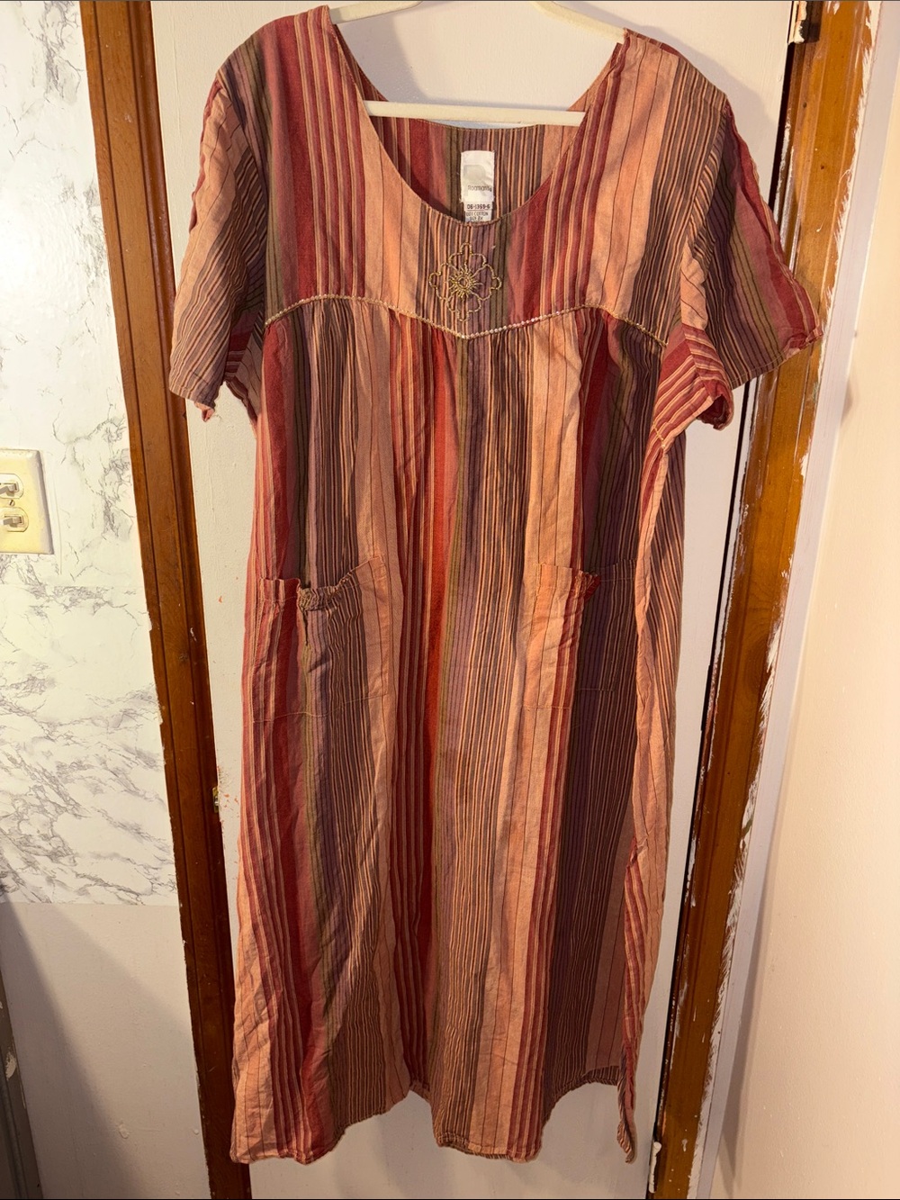 Roaman’s Vintage Striped Cotton Midi Dress in Rust Pink